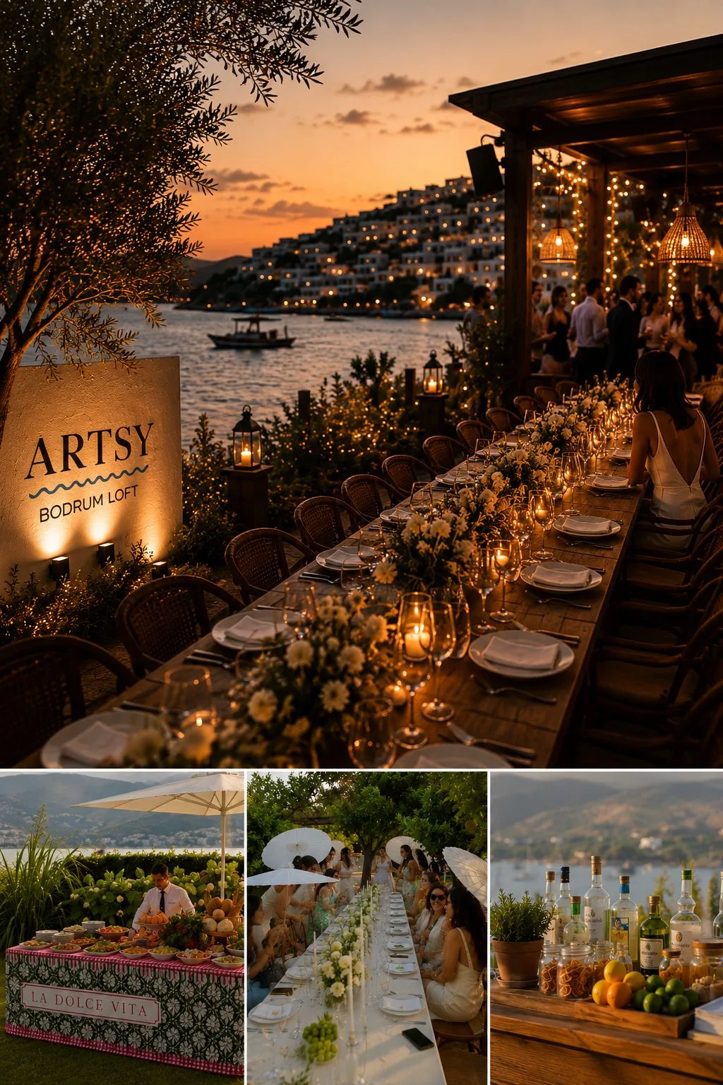Sunset private dinner overlooking the bay at Artsy Bodrum Loft