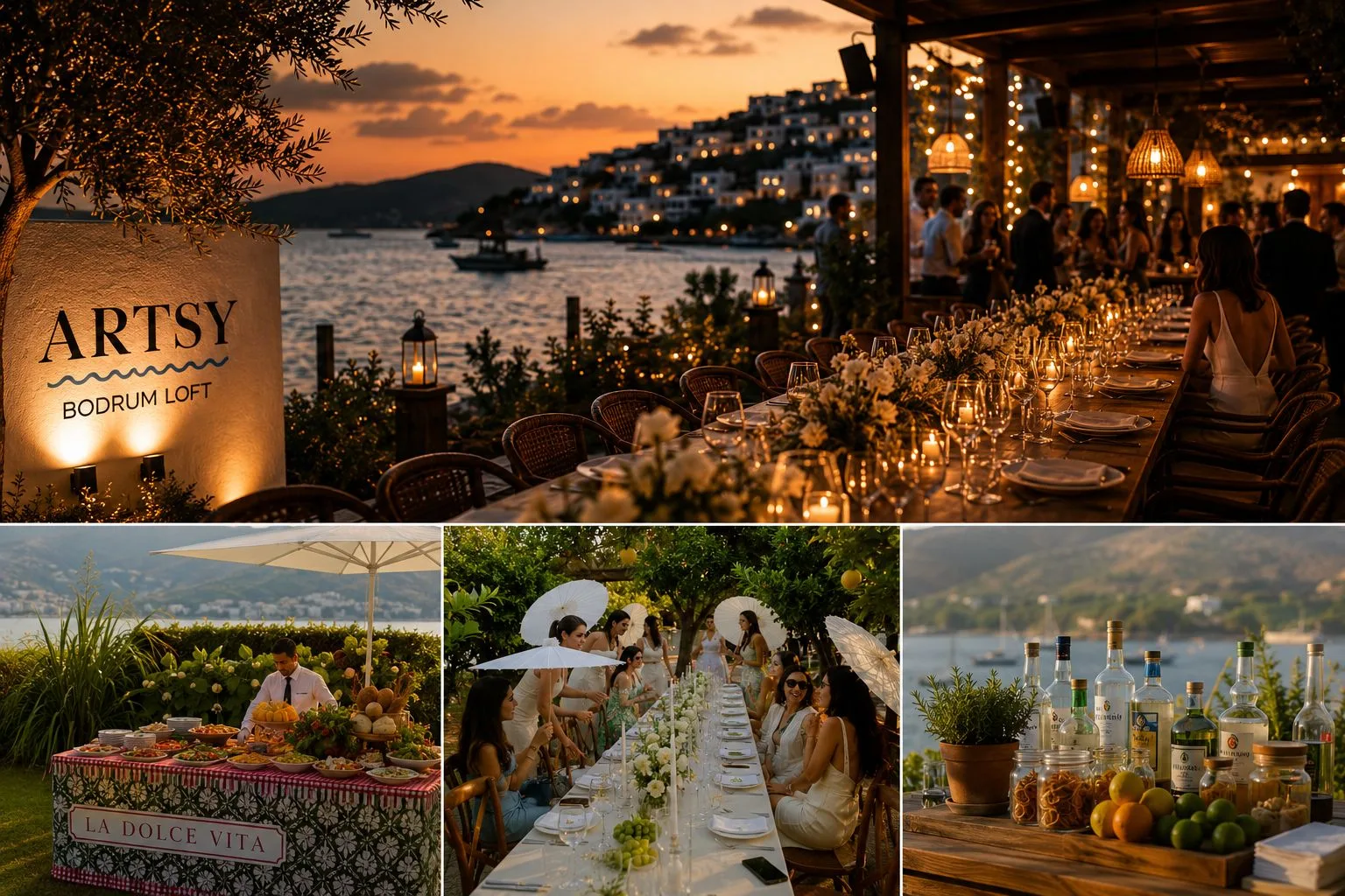 Sunset private dinner overlooking the bay at Artsy Bodrum Loft